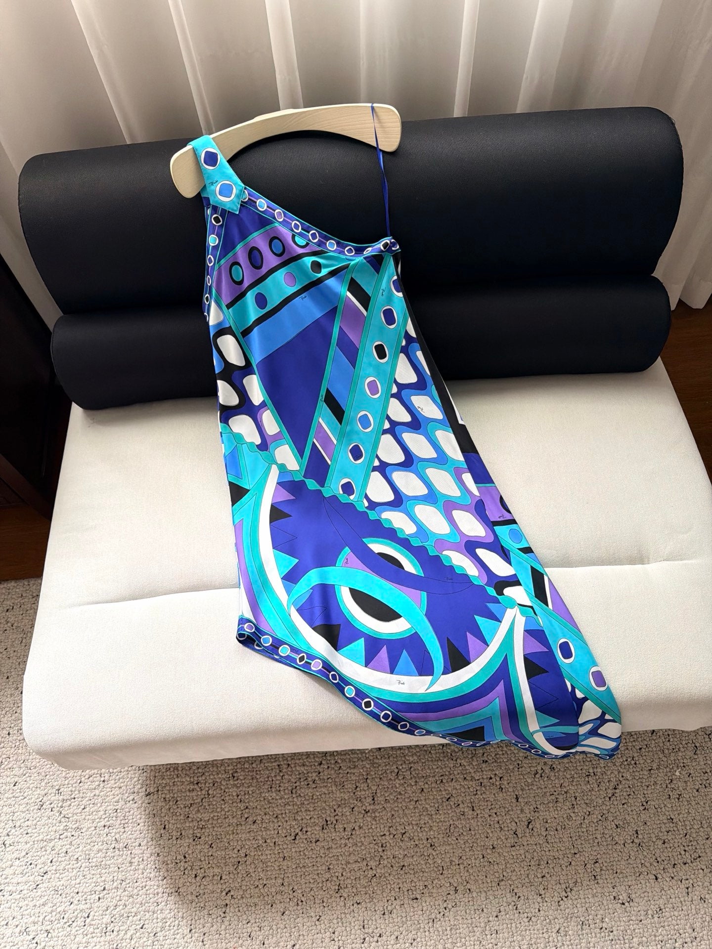 Pucci Women 100% Silk One‑Shoulder Midi Dress Retro Geometric Asymmetrical Hem 2608070Pucci