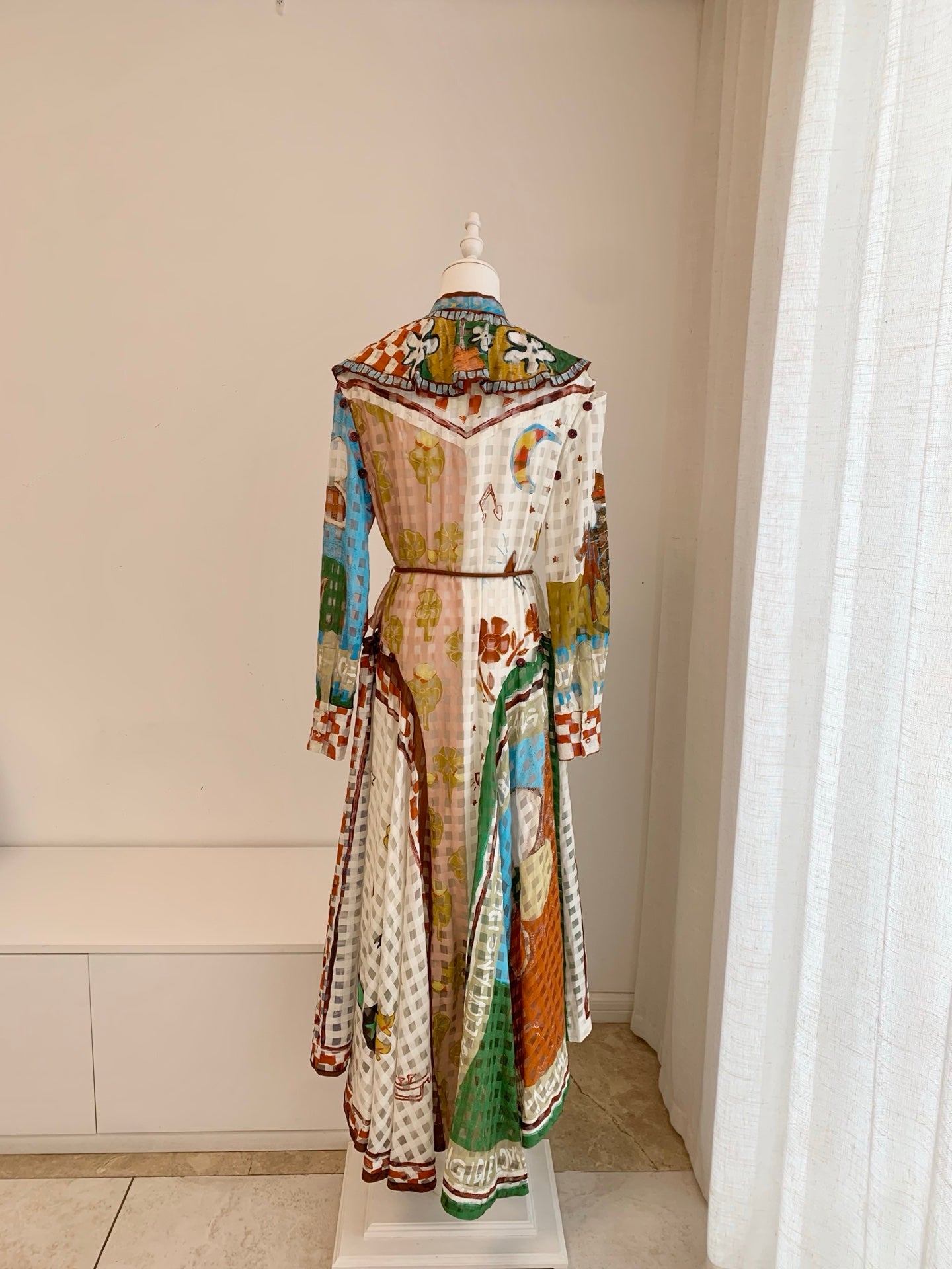 Alemais Vintage Patchwork Print Long Dress Elegant Belted Design For Women Vacation Wear 2608045AL