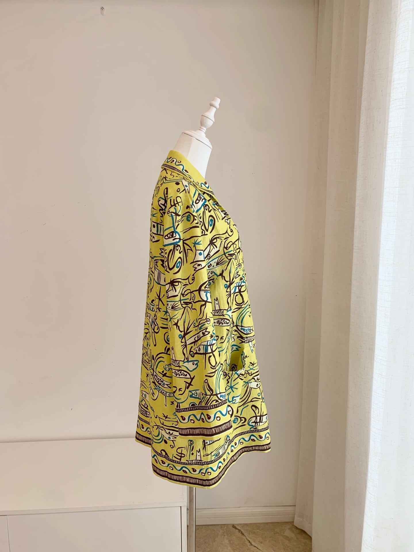 Alemais Resort Wear Abstract Marine Print European Linen Collared Mini Dress 2608081AL