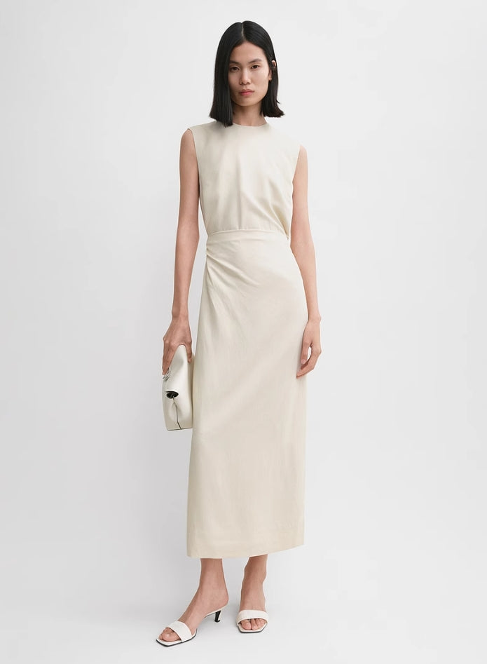 Toteme summer dress viscose black beige sleeveless ankle length casual high belted waist