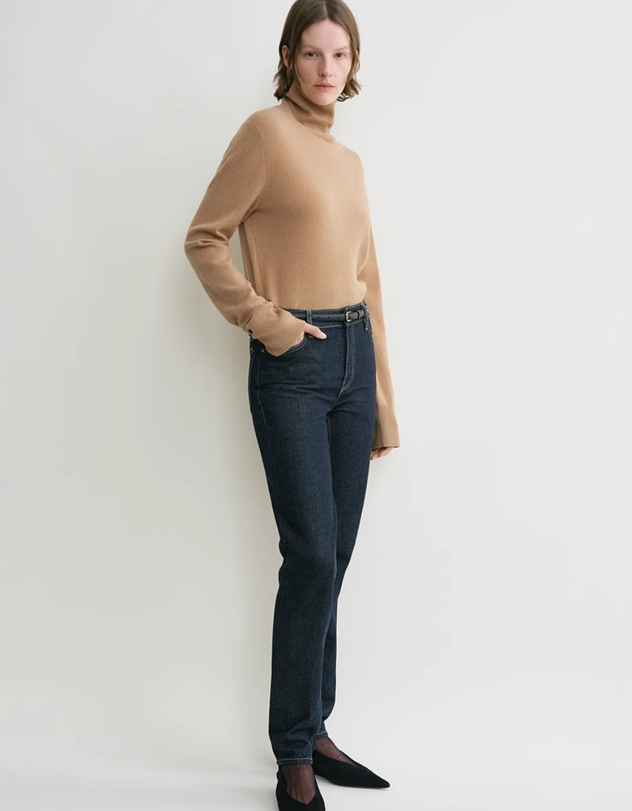 2411040TT Toteme Turtleneck Bottoming Shirt Winter Pullover Solid Collar Long Sleeve Wool Blended Knitted Side-Slit