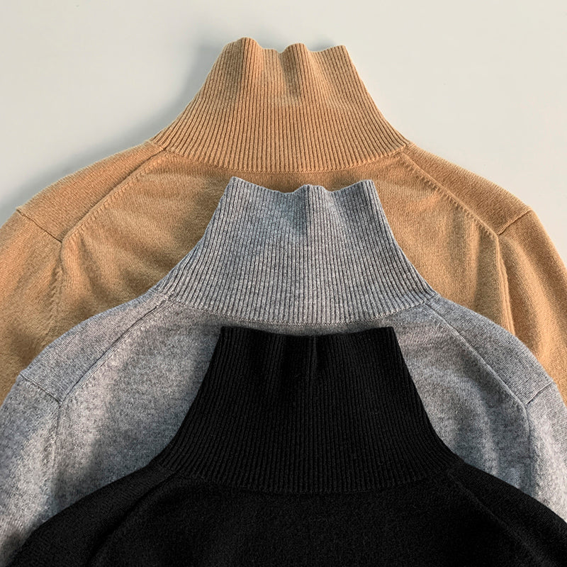 2411040TT Toteme Turtleneck Bottoming Shirt Winter Pullover Solid Collar Long Sleeve Wool Blended Knitted Side-Slit