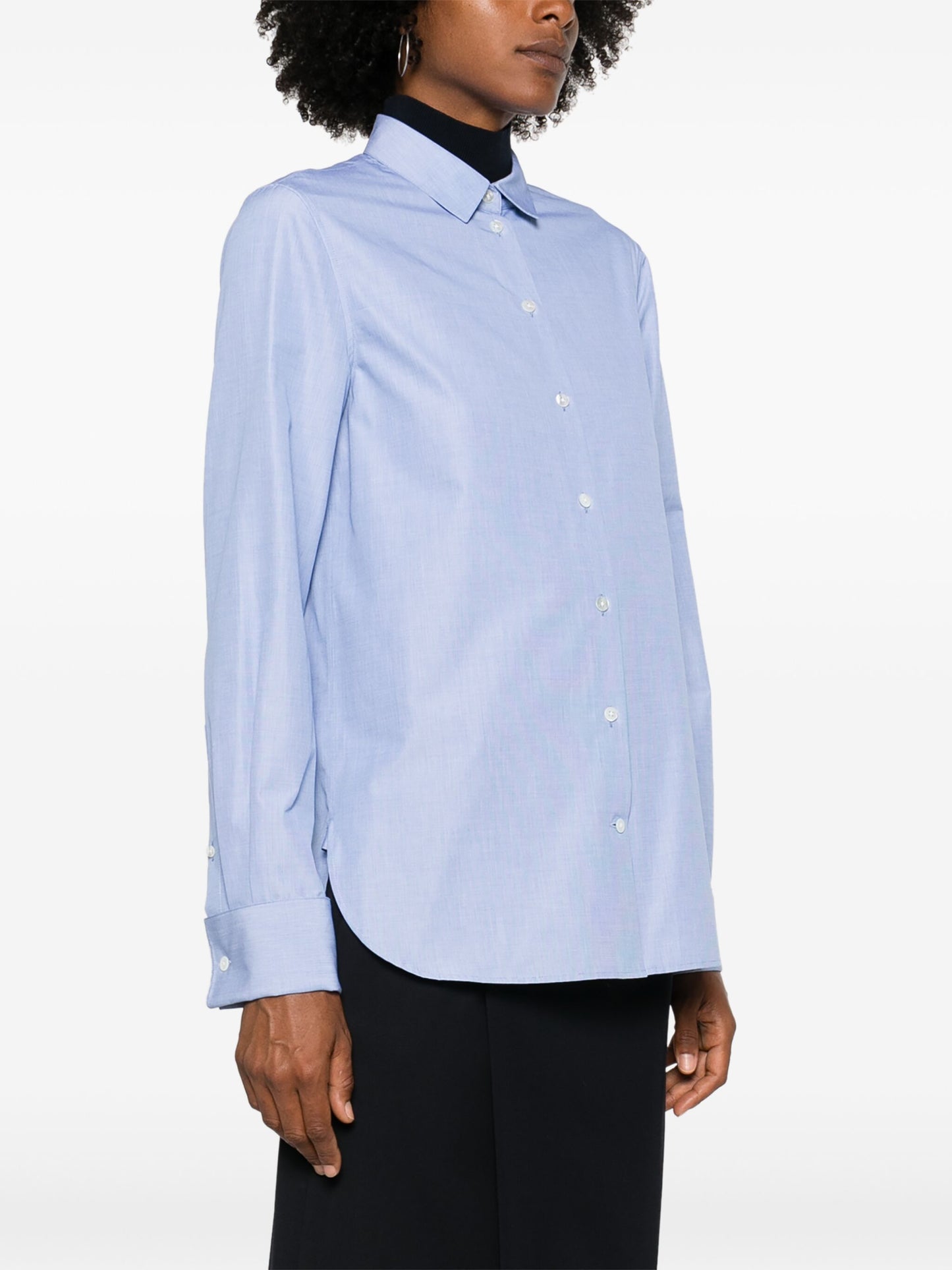 The Row METIS Shirt cerulean blue cotton front button classic collar long sleeves French cuffs 2411025TR