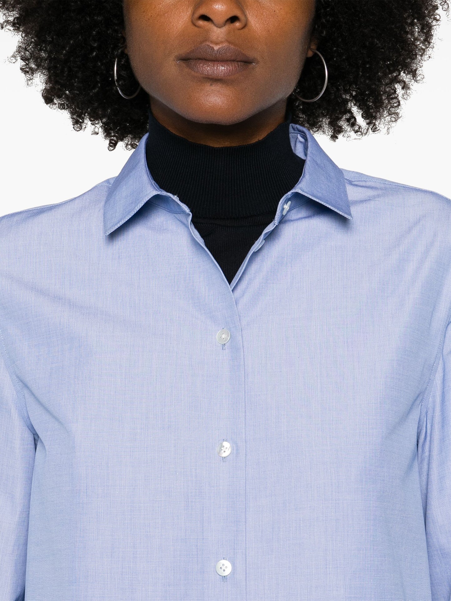 The Row METIS Shirt cerulean blue cotton front button classic collar long sleeves French cuffs 2411025TR