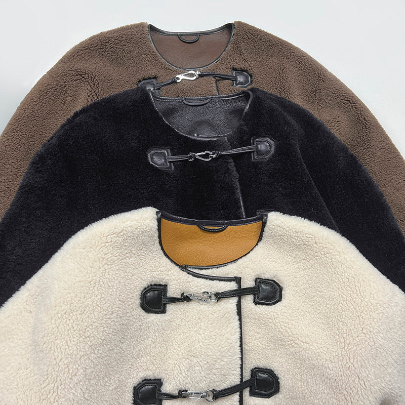 Toteme winter jacket coat artificial fur multi color metal buckle long sleeve o-neck 2211030TT