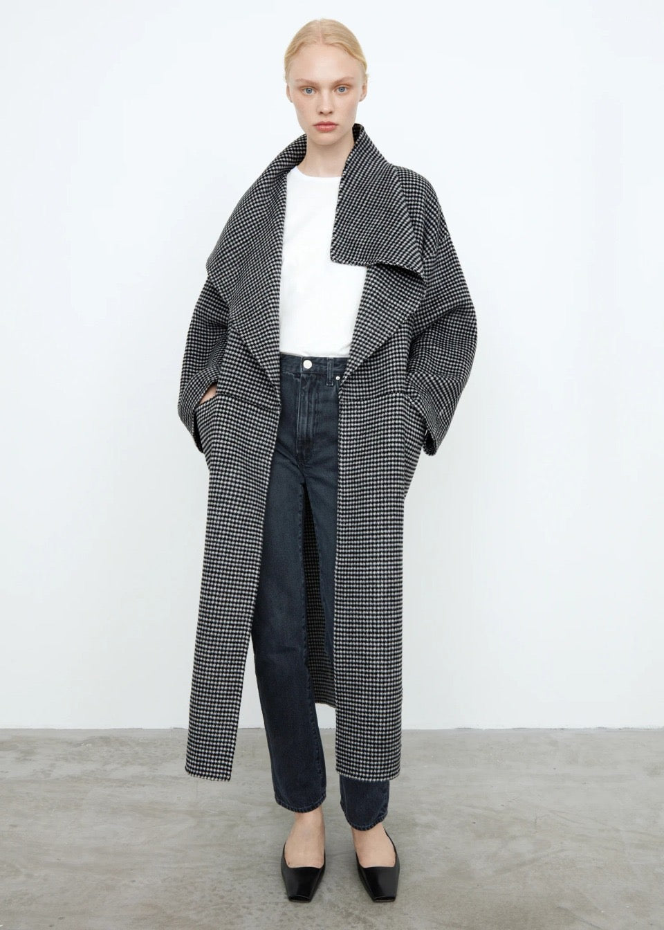 Toteme Woollen coat jacket wool cashmere gray grid no-button oversize midi length 2012007TTM