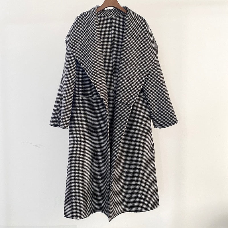 Toteme Woollen coat jacket wool cashmere gray grid no-button oversize midi length 2012007TTM