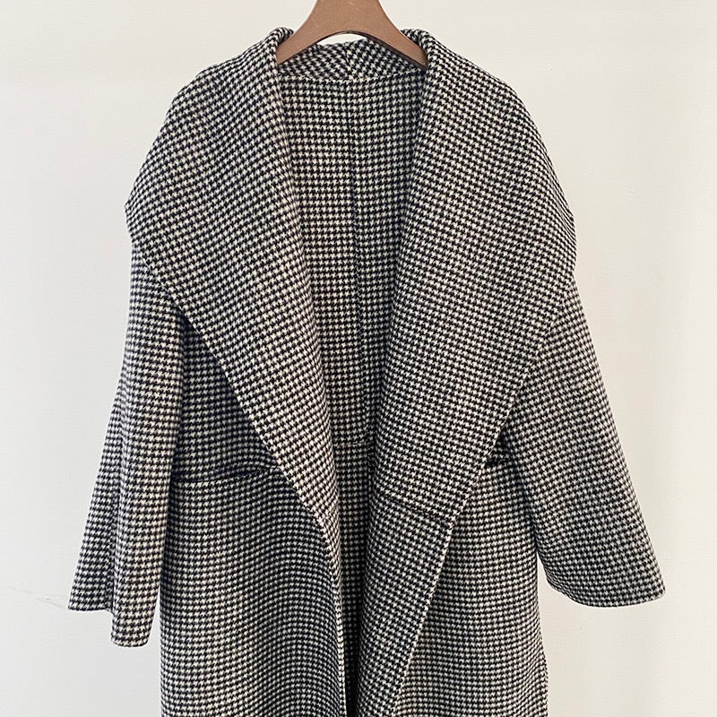 Toteme Woollen coat jacket wool cashmere gray grid no-button oversize midi length 2012007TTM