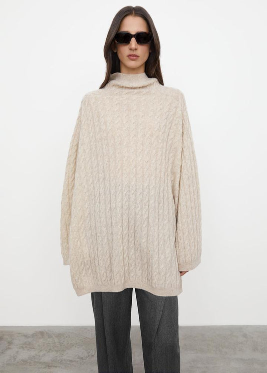 Toteme stand collar sweater pullover cashmere oatmeal dark gray long length rib knit 2110003TTM