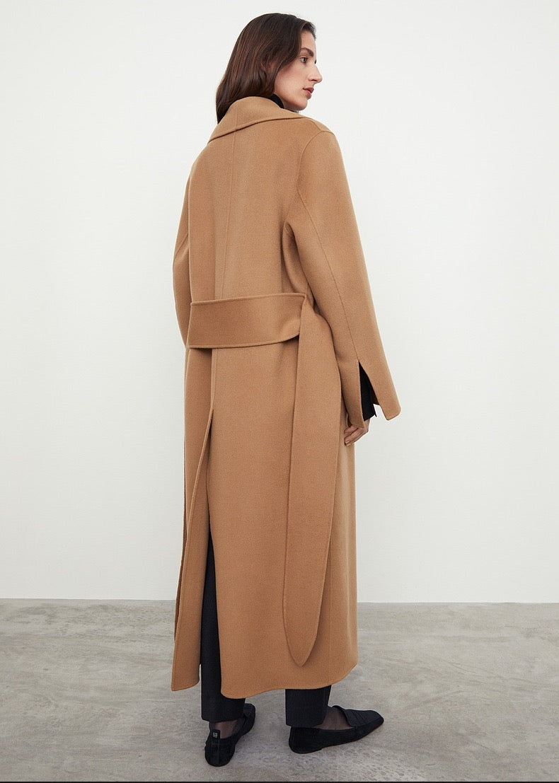 Toteme winter woolen coat x-long belted black camel color long sleeve loose design 2110004TTM