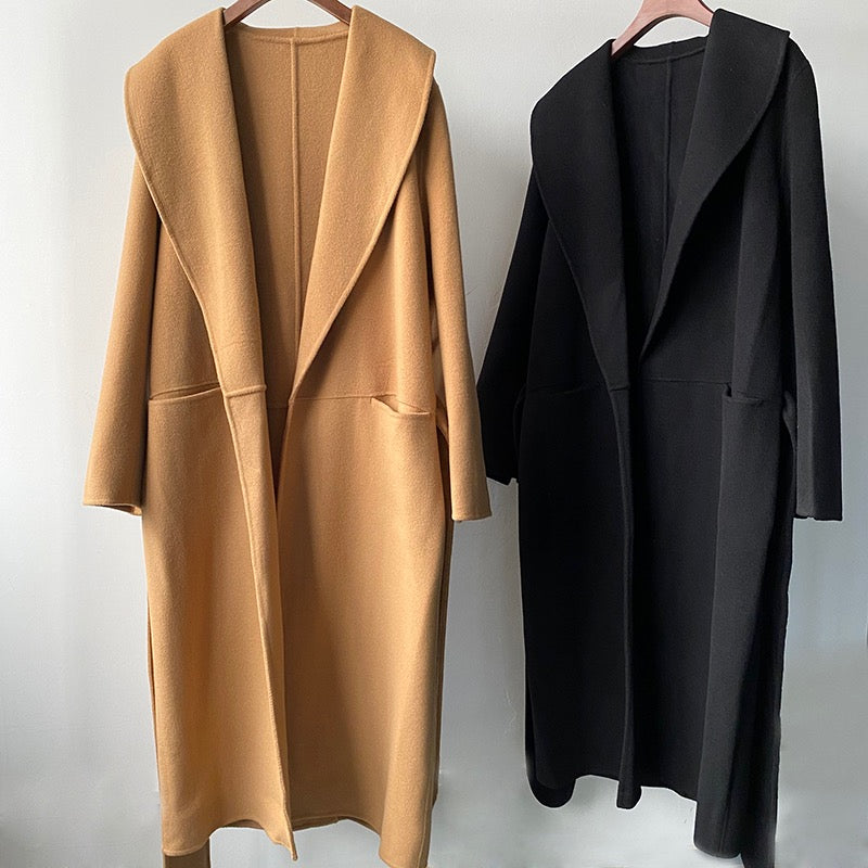 Toteme winter woolen coat x-long belted black camel color long sleeve loose design 2110004TTM