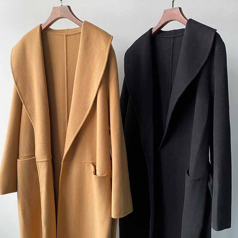 Toteme winter woolen coat x-long belted black camel color long sleeve loose design 2110004TTM