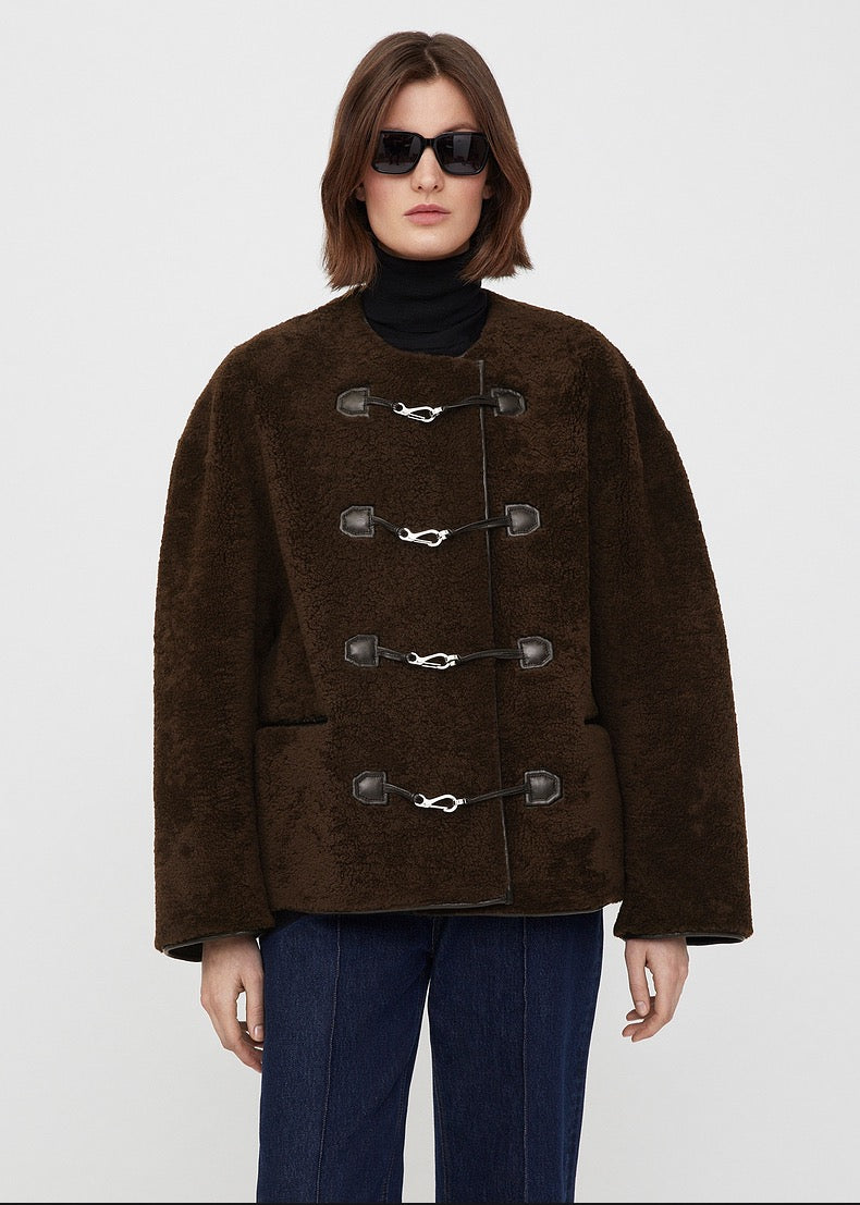 Toteme winter jacket coat artificial fur multi color metal buckle long sleeve o-neck 2211030TT