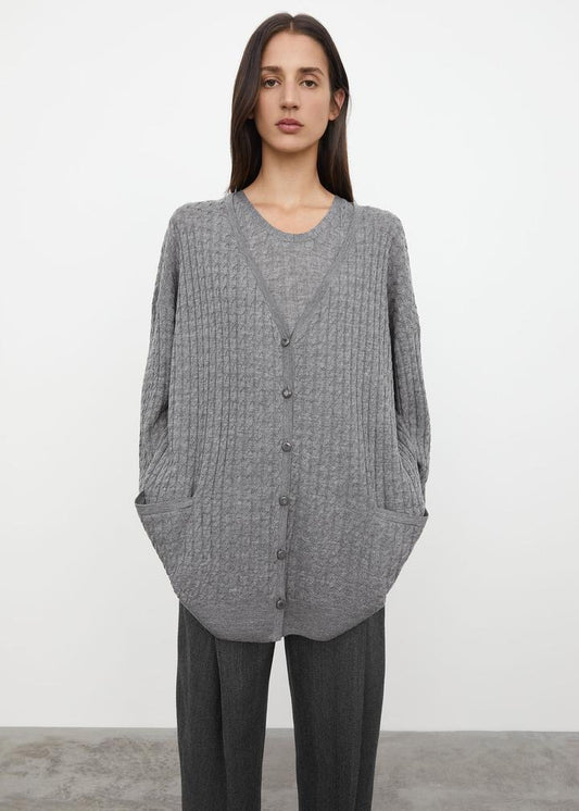 Toteme wool cardigan rib-knit oversize gray black V-neck front button long sleeve 2110005TTM