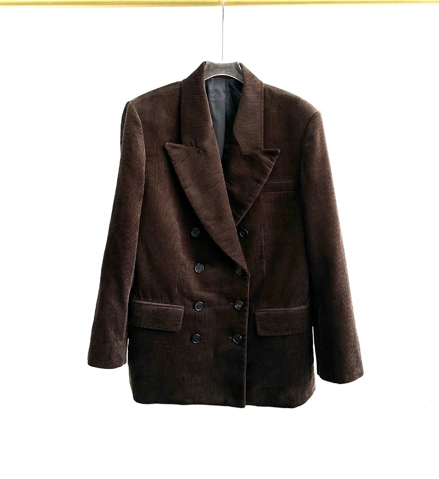 Khaite Winter Blazer Jacket Brown Corduroy Front Button Pocket Loose Design Casual 2310010KH