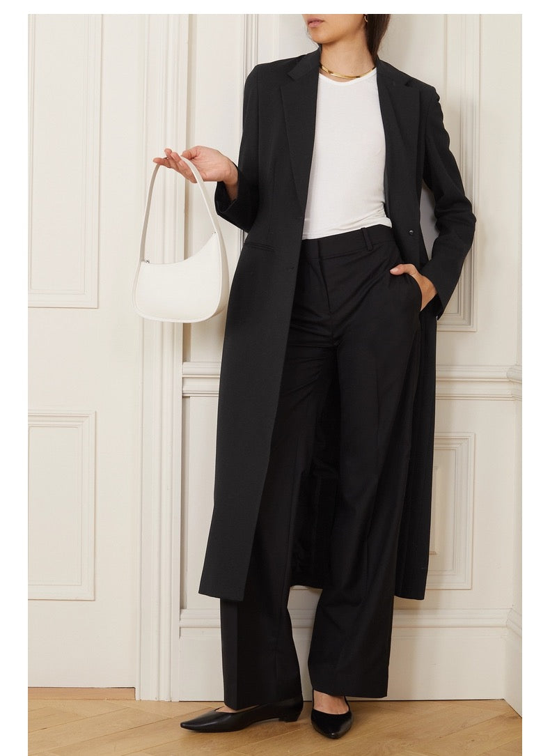 The Row Midi Coat Tranch Coat Autumn Black long sleeve Viscose blended front button ankle-length 2308021TR