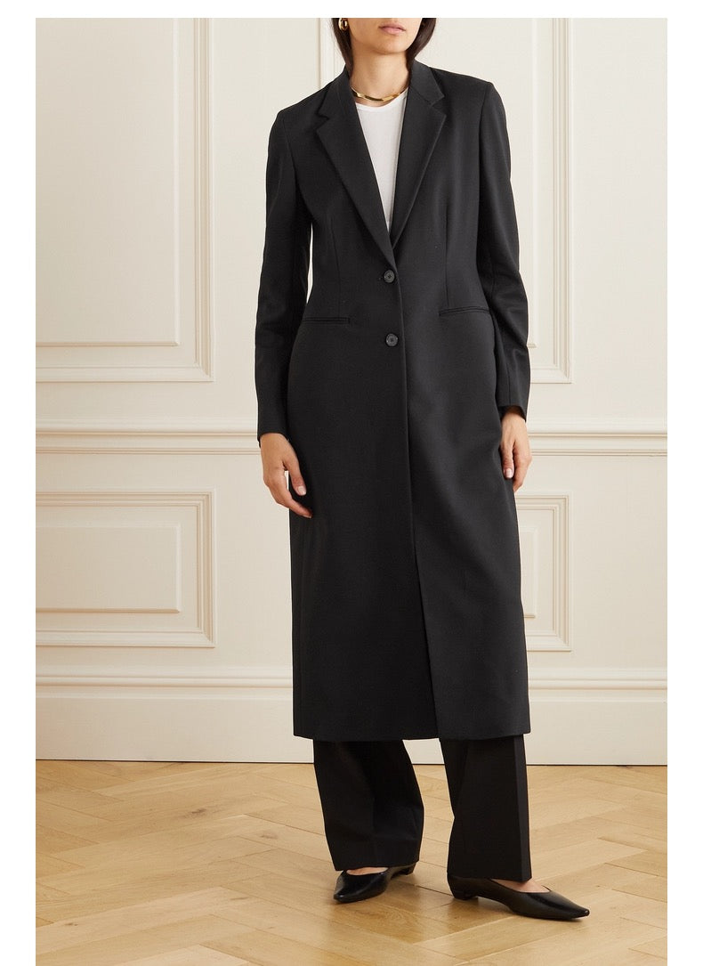 The Row Midi Coat Tranch Coat Autumn Black long sleeve Viscose blended front button ankle-length 2308021TR