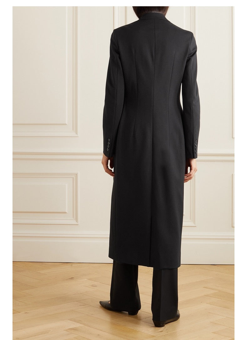 The Row Midi Coat Tranch Coat Autumn Black long sleeve Viscose blended front button ankle-length 2308021TR