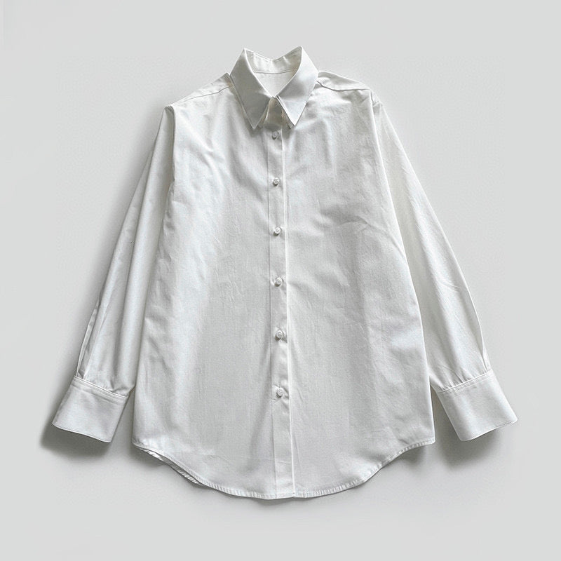 The Row long sleeve blouse shirt cotton gray white oversize front button solid color 2401001TR