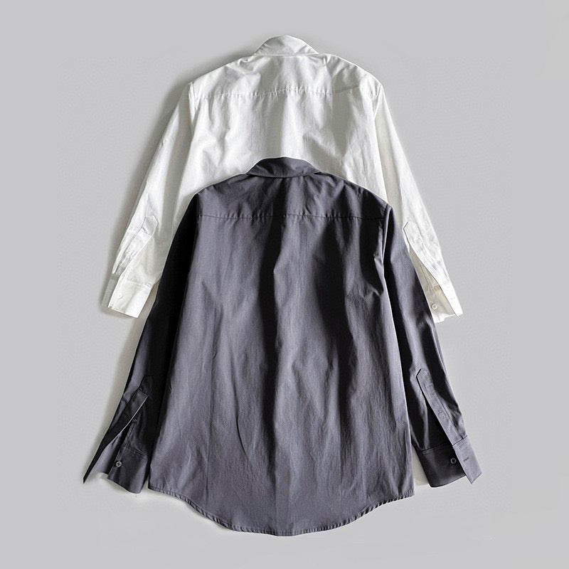 The Row long sleeve blouse shirt cotton gray white oversize front button solid color 2401001TR