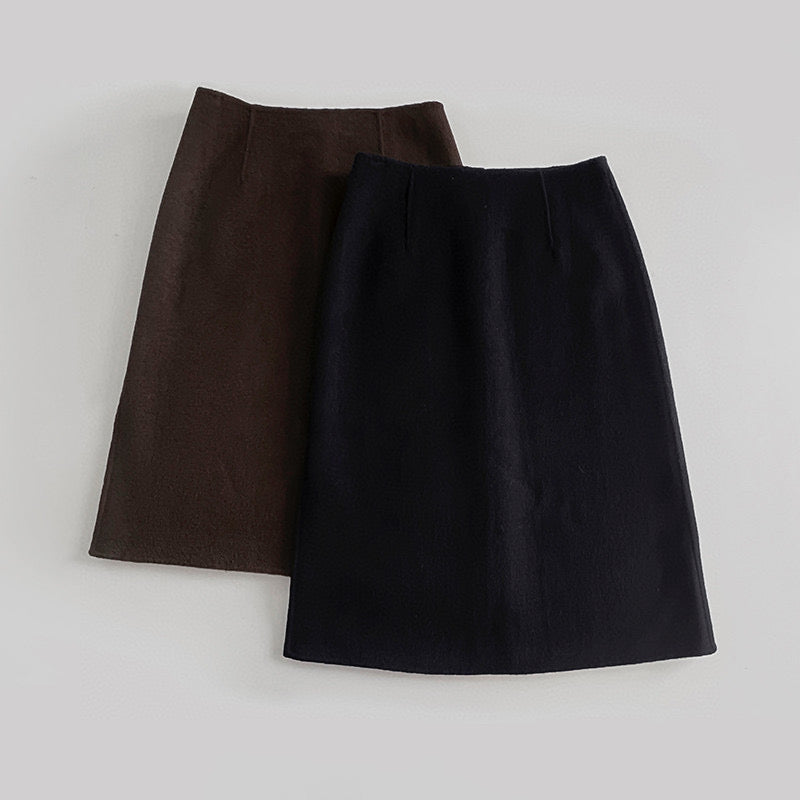 Toteme double-side woolen mini skirt brown black wool high waist solid color straight hem 2311018TT