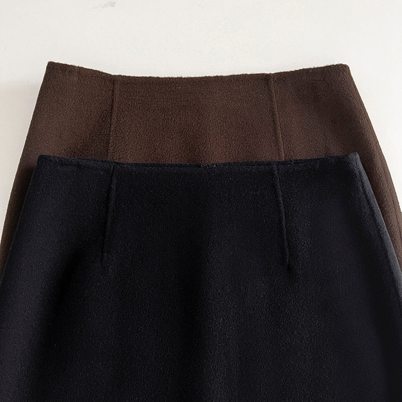 Toteme double-side woolen mini skirt brown black wool high waist solid color straight hem 2311018TT