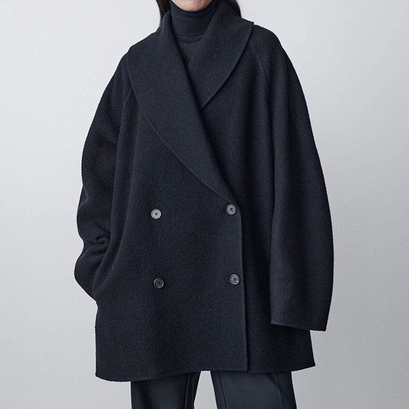 The Row winter wool coat jacket black wool blended plus size straight hem front button 2211041TR