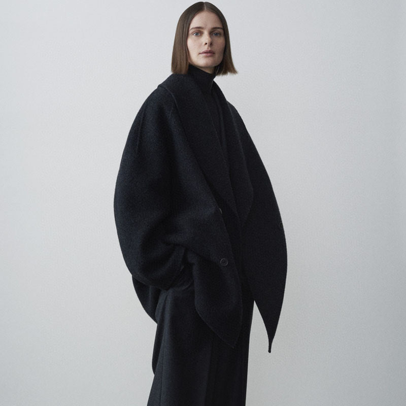 The Row winter wool coat jacket black wool blended plus size straight hem front button 2211041TR