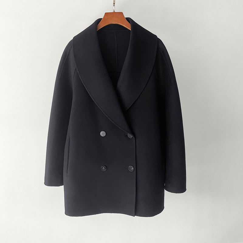 The Row winter wool coat jacket black wool blended plus size straight hem front button 2211041TR