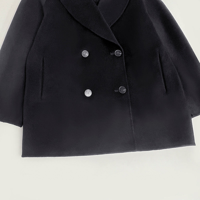 The Row winter wool coat jacket black wool blended plus size straight hem front button 2211041TR