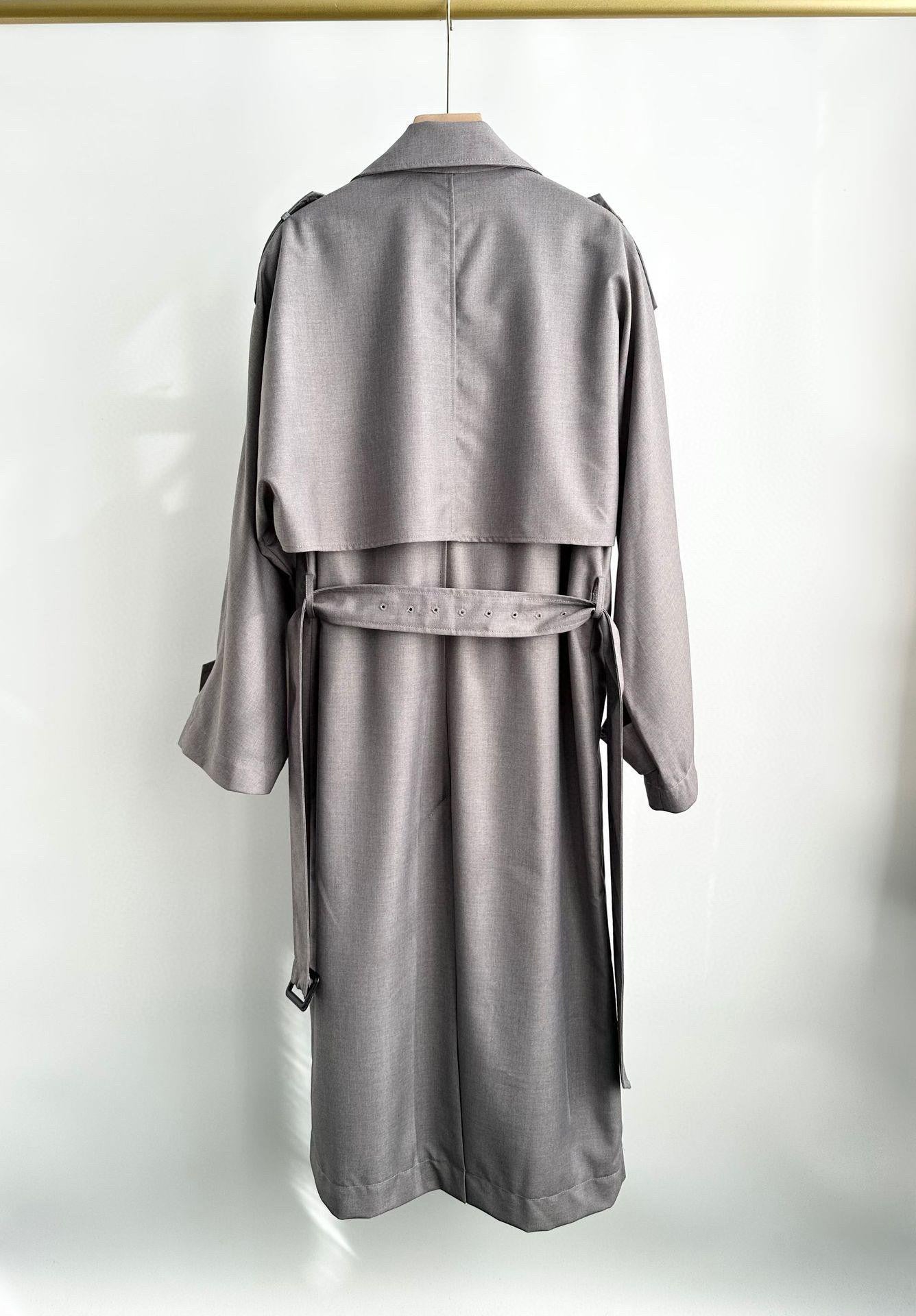 Toteme Wool Trench Midi Coat Gray Detachable Belt Front Button Oversize Belted-Culf 2210015TT