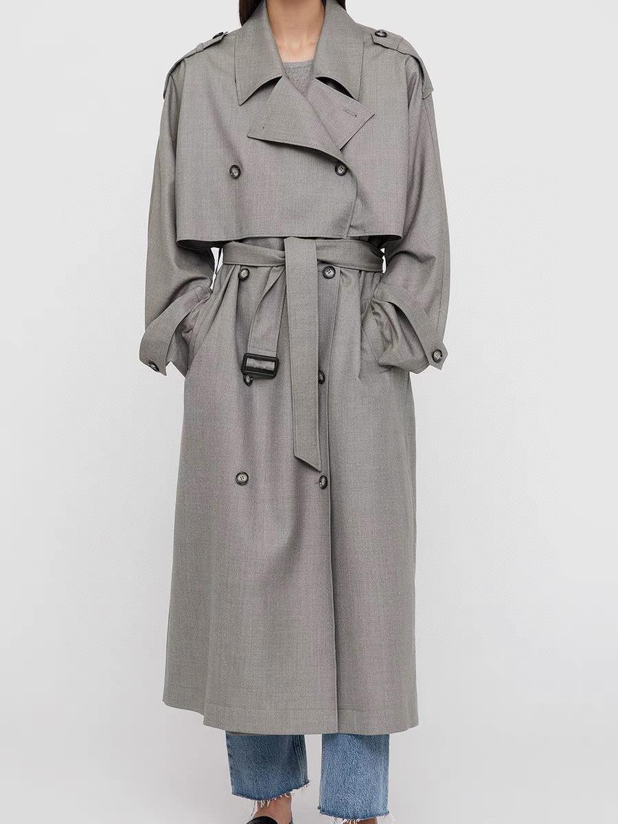 Toteme Wool Trench Midi Coat Gray Detachable Belt Front Button Oversize Belted-Culf 2210015TT