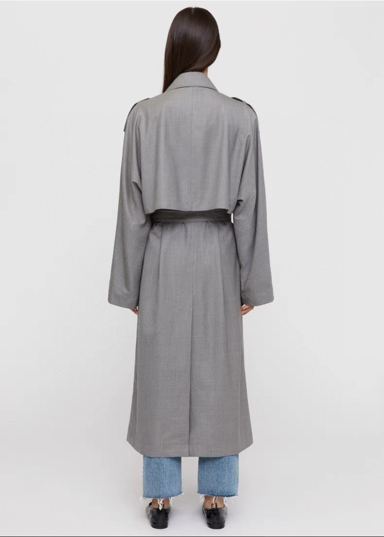 Toteme Wool Trench Midi Coat Gray Detachable Belt Front Button Oversize Belted-Culf 2210015TT