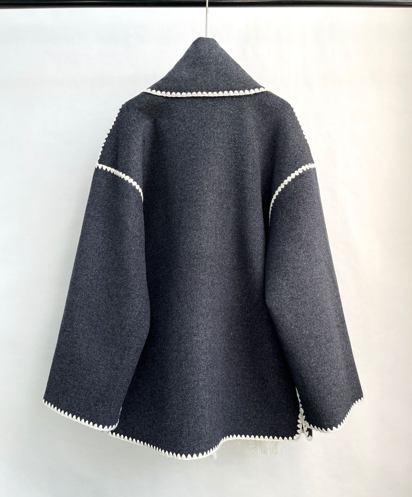 Toteme scarf collar jacket woolen dark gray tassel pocket split winter coat oversize 2208112TT