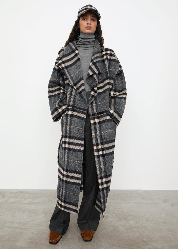 Toteme woolen coat jacket winter grid gray oversize midi length straight shape turn-down collar 2110004TTM