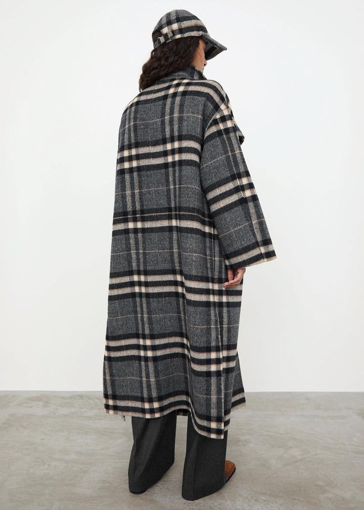 Toteme woolen coat jacket winter grid gray oversize midi length straight shape turn-down collar 2110004TTM