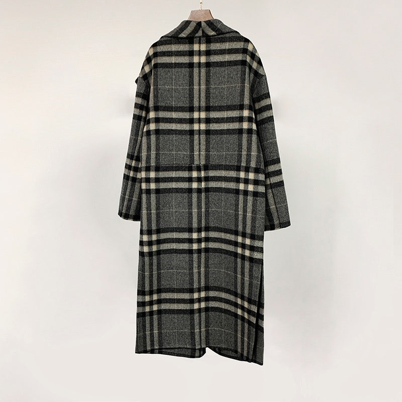 Toteme woolen coat jacket winter grid gray oversize midi length straight shape turn-down collar 2110004TTM