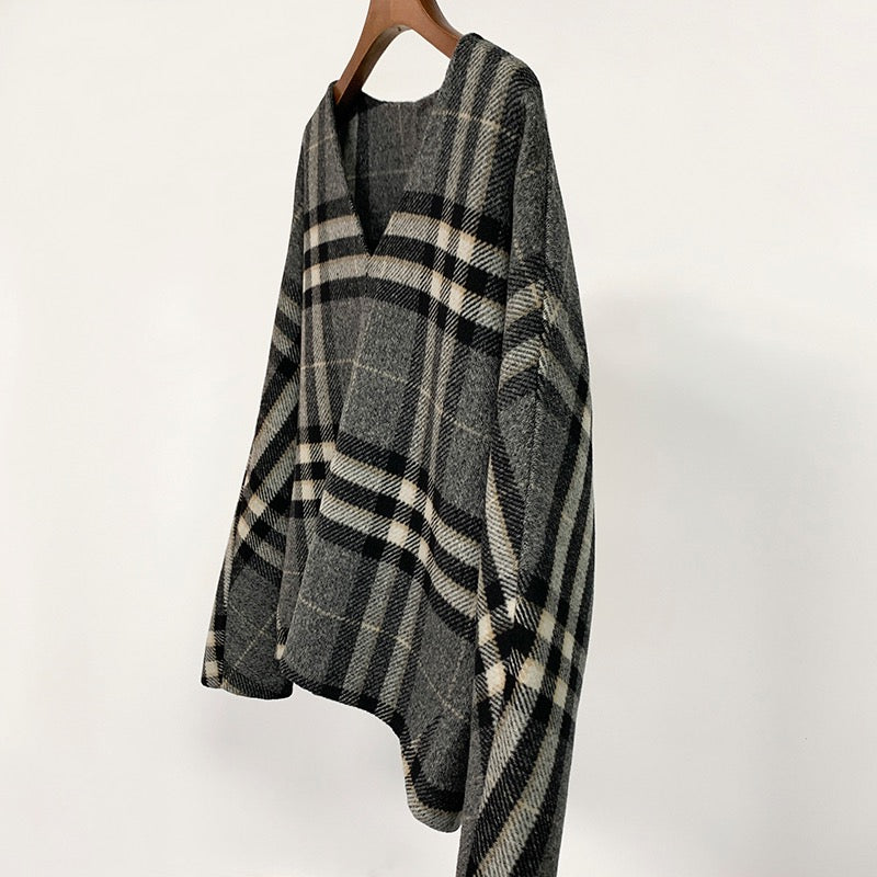 Toteme v-neck winter pullover gray grid oversize long sleeve straigt heim wool women top 2111002TTM