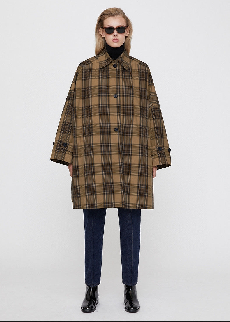 Toteme winter jacket women coats trench yellow plaid oversize polyester A-shape 2211047TT