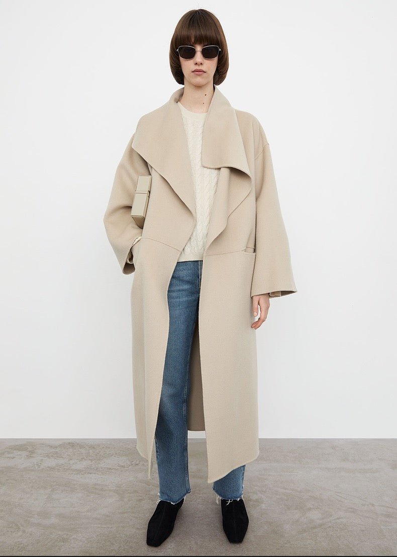 Toteme woolen coat long jacket beige color oversize side-slit pocket long sleeve 2111003TT