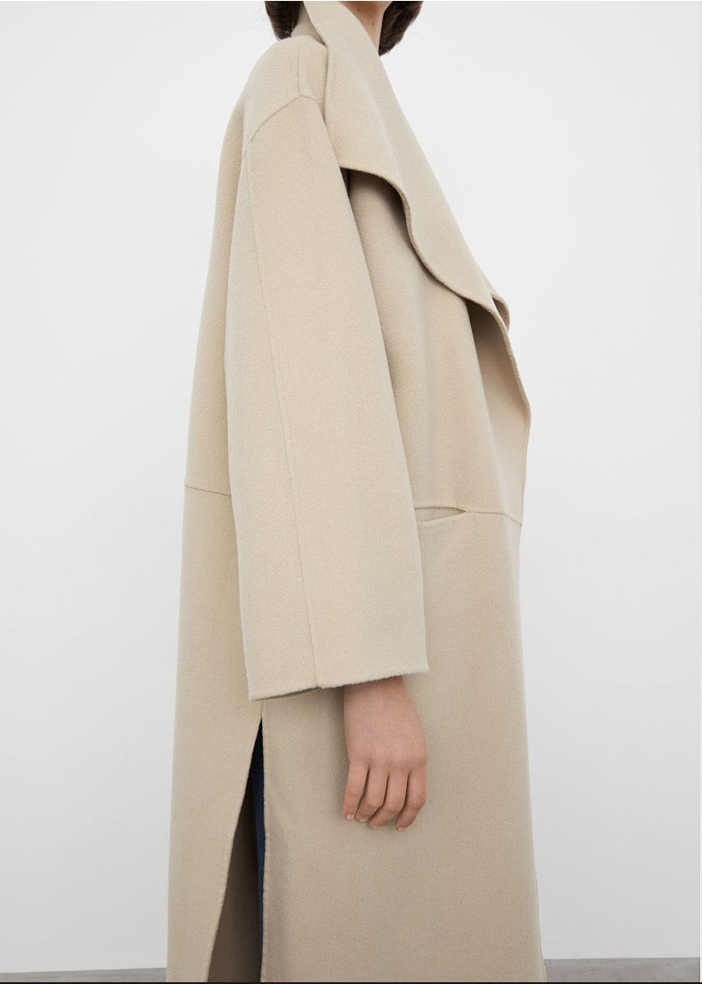 Toteme woolen coat long jacket beige color oversize side-slit pocket long sleeve 2111003TT