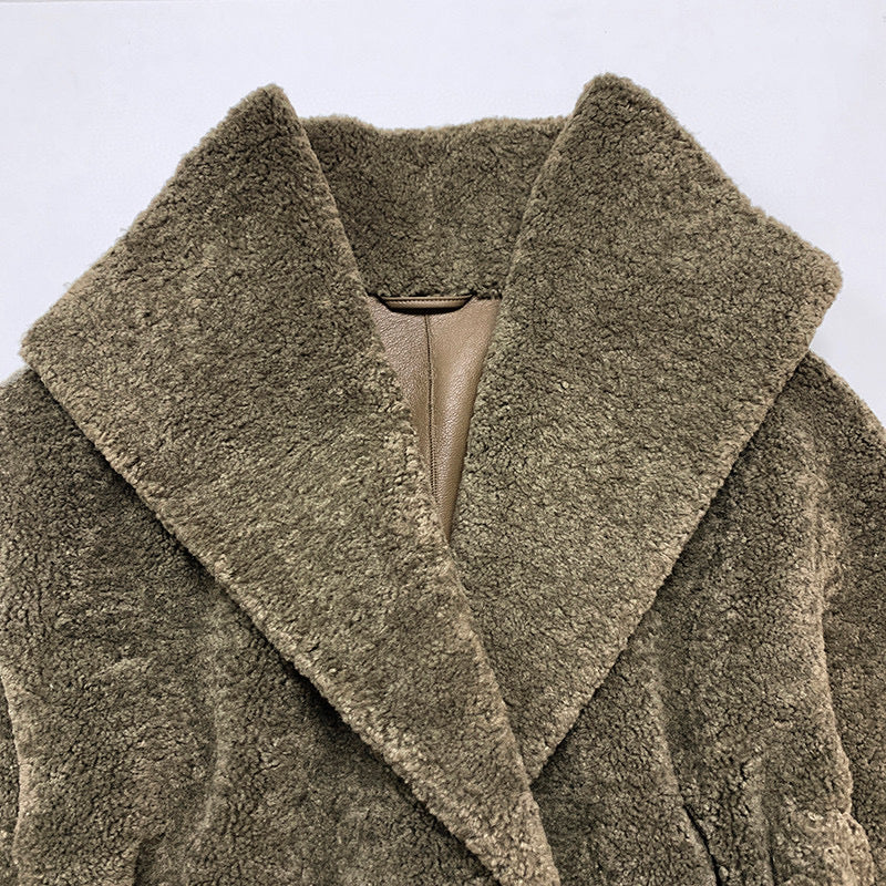 Toteme winter long coat artificial fur hair belted no-button brown oversize jacket long sleeve 2401014TT