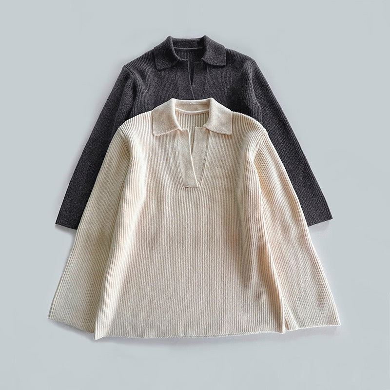 Toteme Winter Sweater Knit Pullover Wool Black Beige Polo Collar V-Neck Oversize Long Sleeve 2309029TT