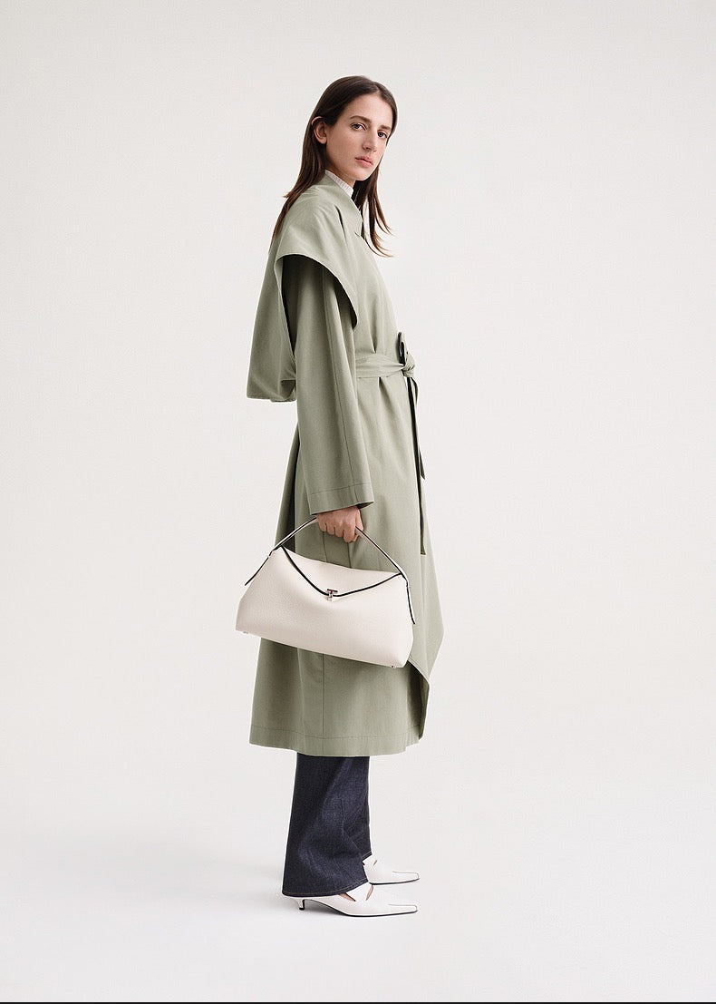 2308030TT Toteme Belted Trench Coat Mint Green Midi Length Oversize Single Button Pocket Long Sleeve