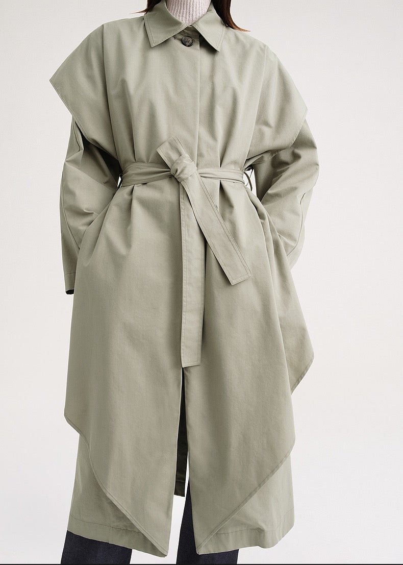 2308030TT Toteme Belted Trench Coat Mint Green Midi Length Oversize Single Button Pocket Long Sleeve