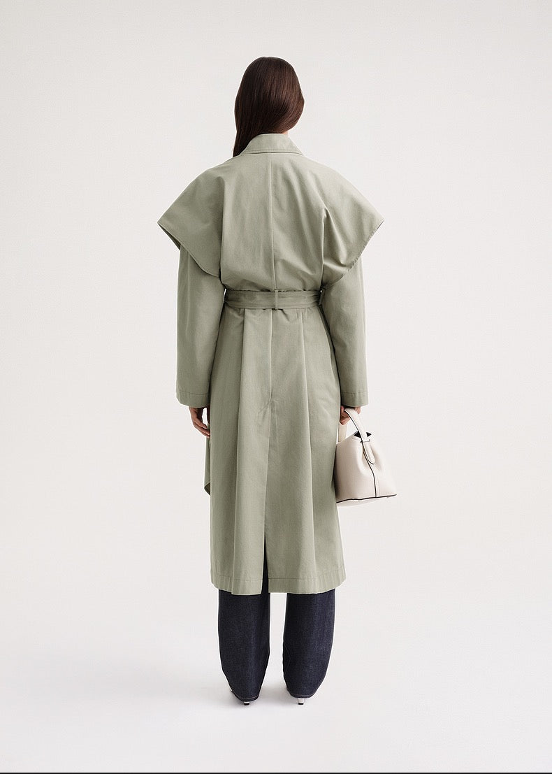 2308030TT Toteme Belted Trench Coat Mint Green Midi Length Oversize Single Button Pocket Long Sleeve