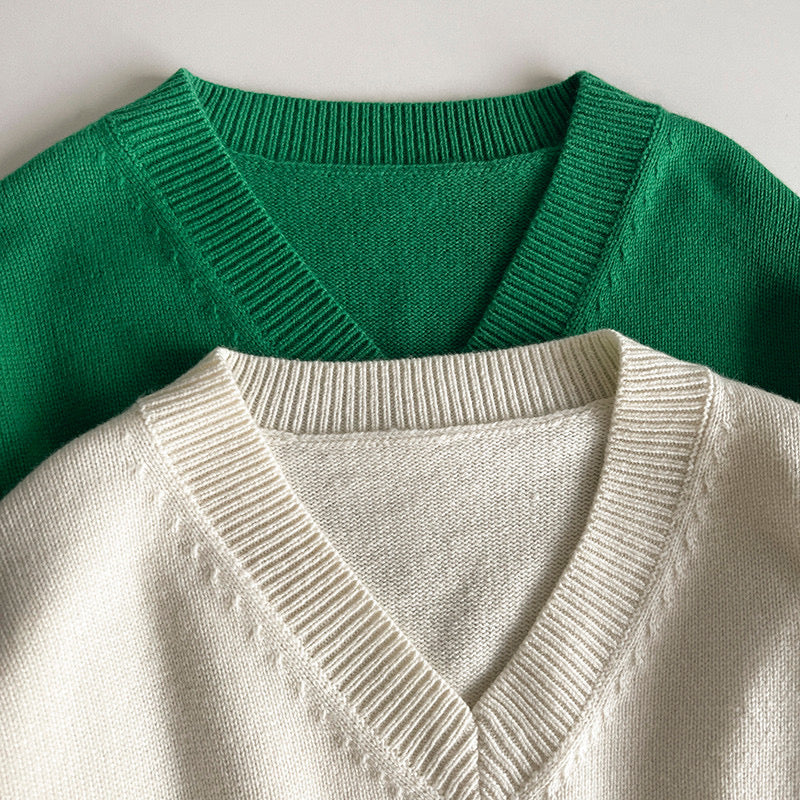 Toteme v-neck sweater pull over wool blended oversize white green long sleeve straight hem 2312002TT