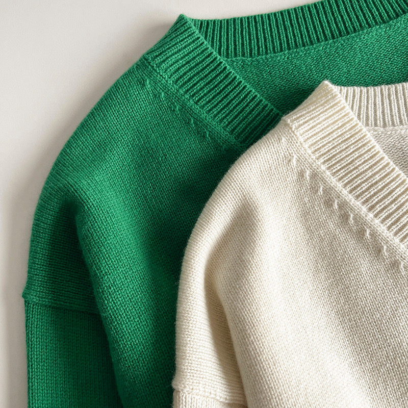 Toteme v-neck sweater pull over wool blended oversize white green long sleeve straight hem 2312002TT