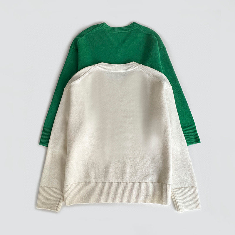 Toteme v-neck sweater pull over wool blended oversize white green long sleeve straight hem 2312002TT