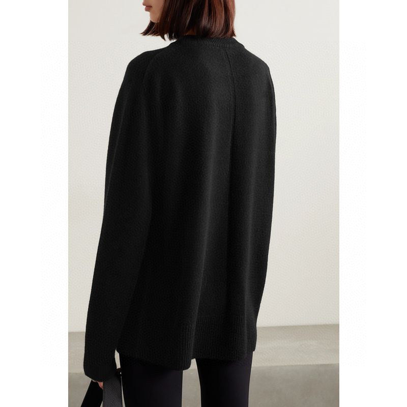 2209058TR The Row Winter Knitted Pullover O-neck Cashmere Wool Long Sleeve Oversize Black